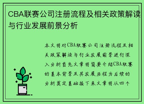 CBA联赛公司注册流程及相关政策解读与行业发展前景分析